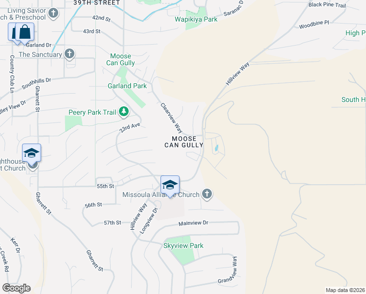 map of restaurants, bars, coffee shops, grocery stores, and more near 5137 Clearview Way in Missoula