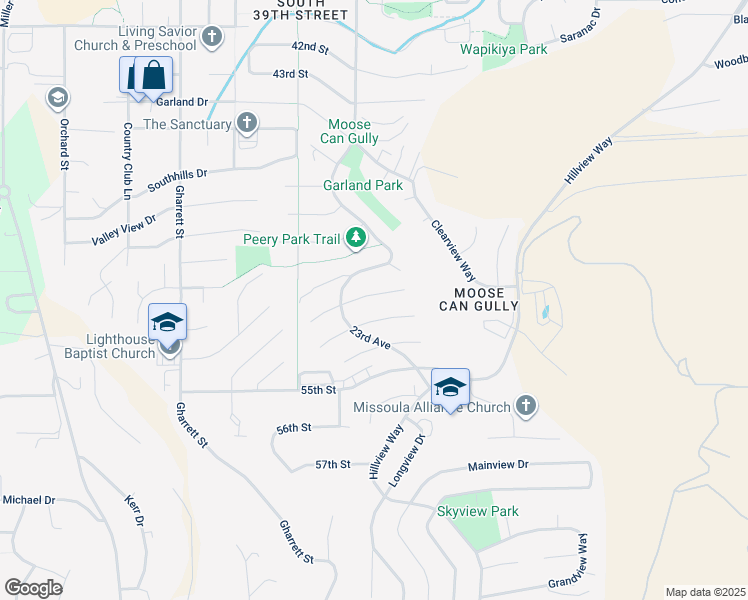map of restaurants, bars, coffee shops, grocery stores, and more near 2227 East Crescent Drive in Missoula