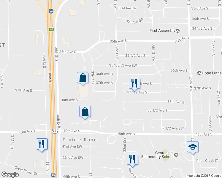 map of restaurants, bars, coffee shops, grocery stores, and more near 3209 37 1/2 Avenue South in Fargo