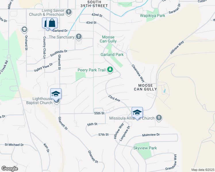 map of restaurants, bars, coffee shops, grocery stores, and more near 2244 East Crescent Drive in Missoula