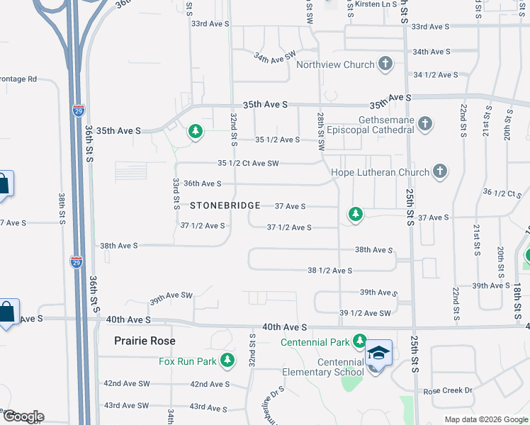 map of restaurants, bars, coffee shops, grocery stores, and more near 3025 37 1/2 Avenue South in Fargo