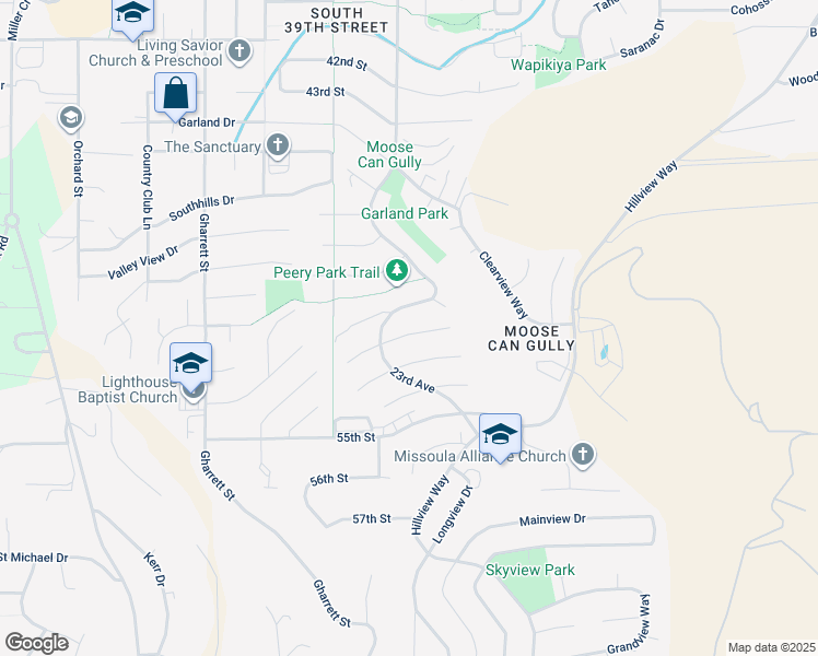 map of restaurants, bars, coffee shops, grocery stores, and more near 2227 East Crescent Drive in Missoula