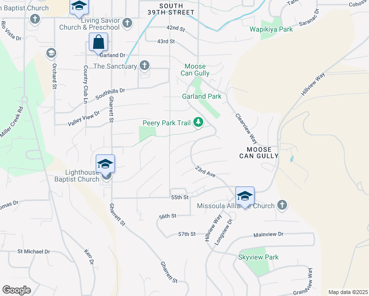 map of restaurants, bars, coffee shops, grocery stores, and more near 2244 East Crescent Drive in Missoula