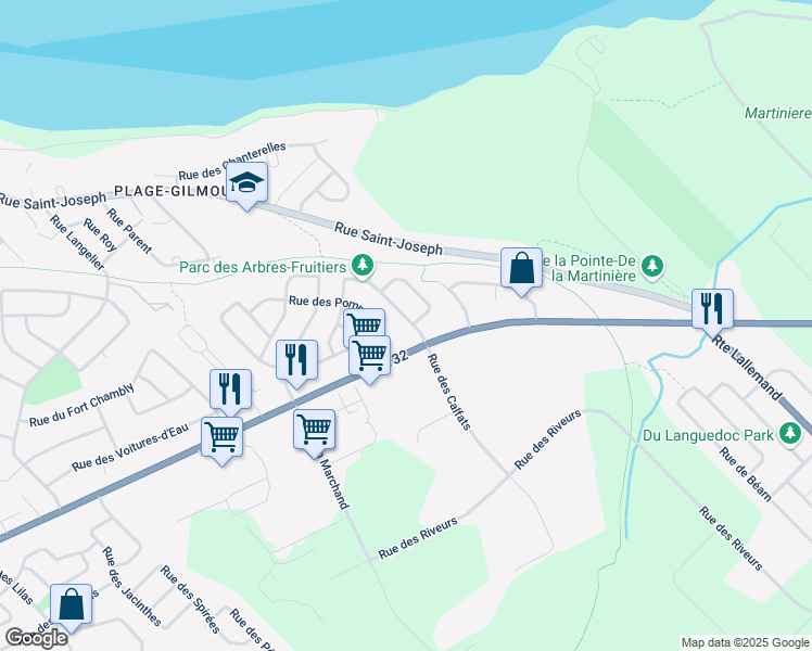 map of restaurants, bars, coffee shops, grocery stores, and more near 197 Rue des Pruniers in Levis