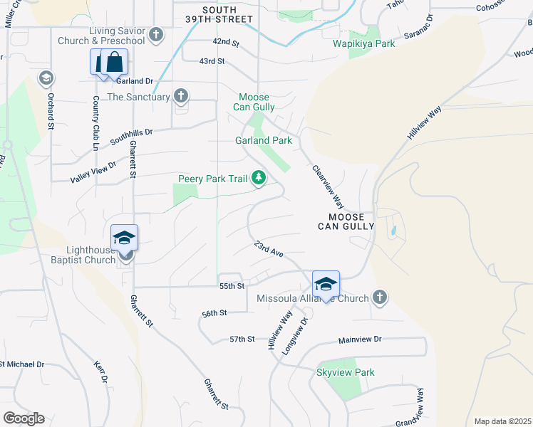 map of restaurants, bars, coffee shops, grocery stores, and more near 2227 East Crescent Drive in Missoula