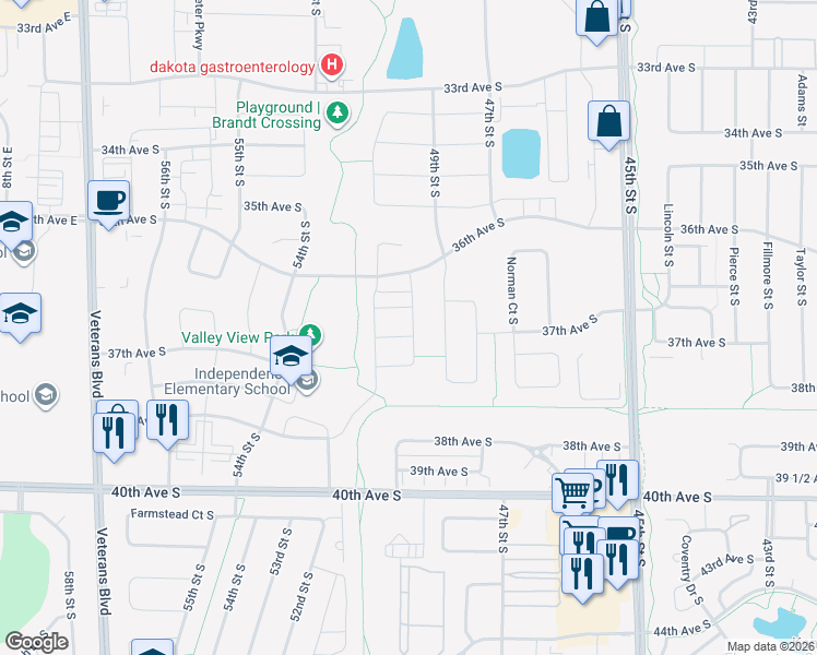 map of restaurants, bars, coffee shops, grocery stores, and more near 3706 Chinook Drive South in Fargo