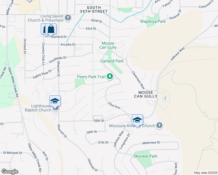 map of restaurants, bars, coffee shops, grocery stores, and more near 2244 East Crescent Drive in Missoula