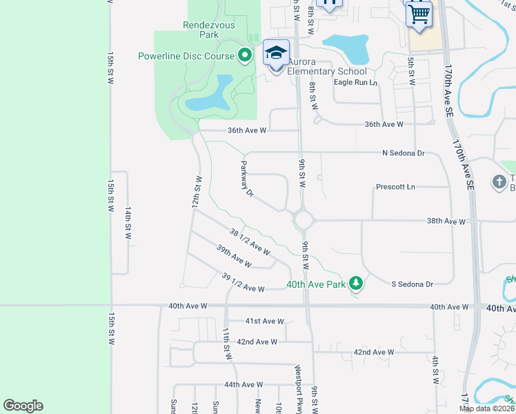 map of restaurants, bars, coffee shops, grocery stores, and more near 1034 38 1/2 Avenue West in West Fargo