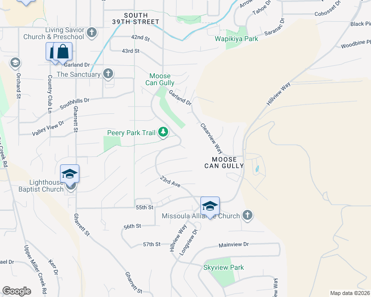map of restaurants, bars, coffee shops, grocery stores, and more near 2206 East Foothills Drive in Missoula
