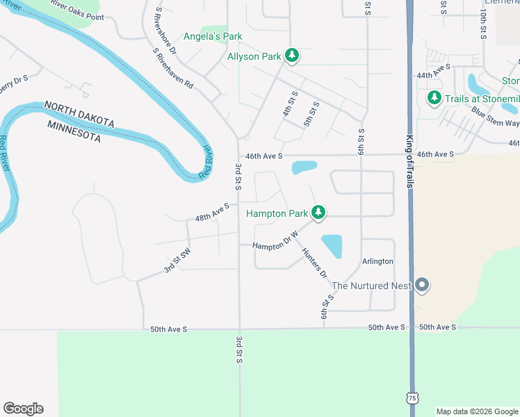 map of restaurants, bars, coffee shops, grocery stores, and more near 4802 South Riverhaven Road in Moorhead