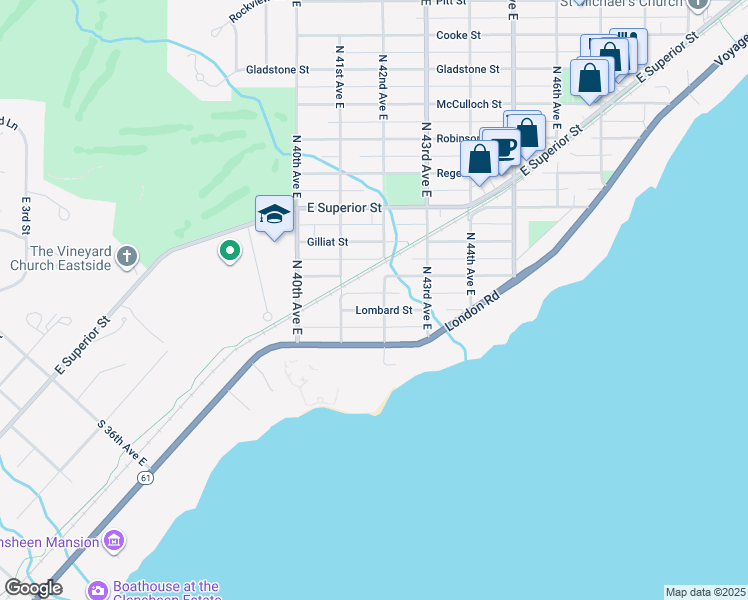 map of restaurants, bars, coffee shops, grocery stores, and more near 4200 Luverne Street in Duluth