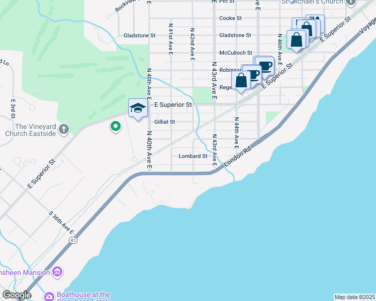 map of restaurants, bars, coffee shops, grocery stores, and more near 4200 Luverne Street in Duluth