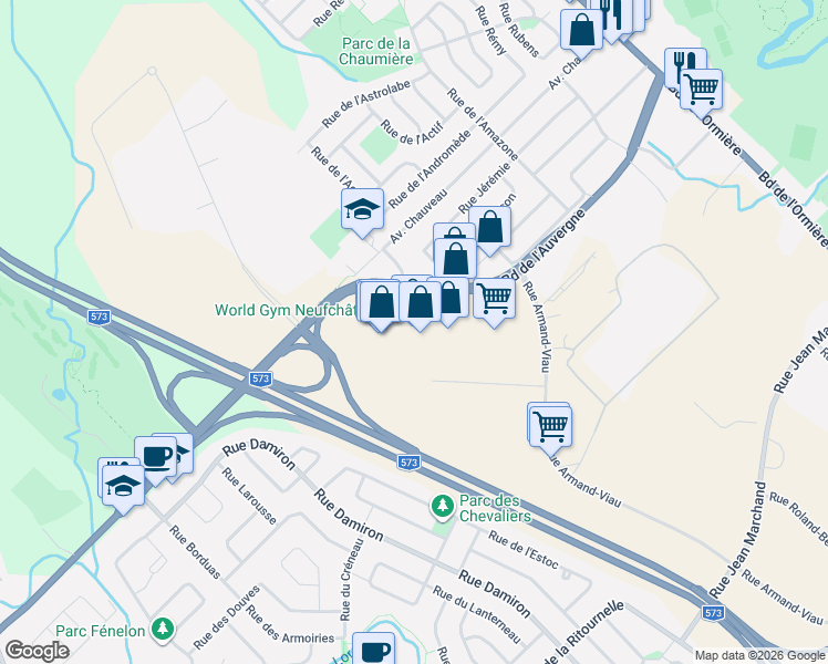 map of restaurants, bars, coffee shops, grocery stores, and more near 4605 Boulevard de l'Auvergne in Québec City