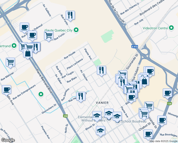 map of restaurants, bars, coffee shops, grocery stores, and more near in Quebec City