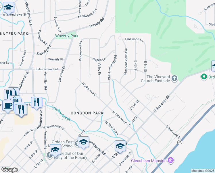 map of restaurants, bars, coffee shops, grocery stores, and more near 529 Old Howard Mill Road in Duluth
