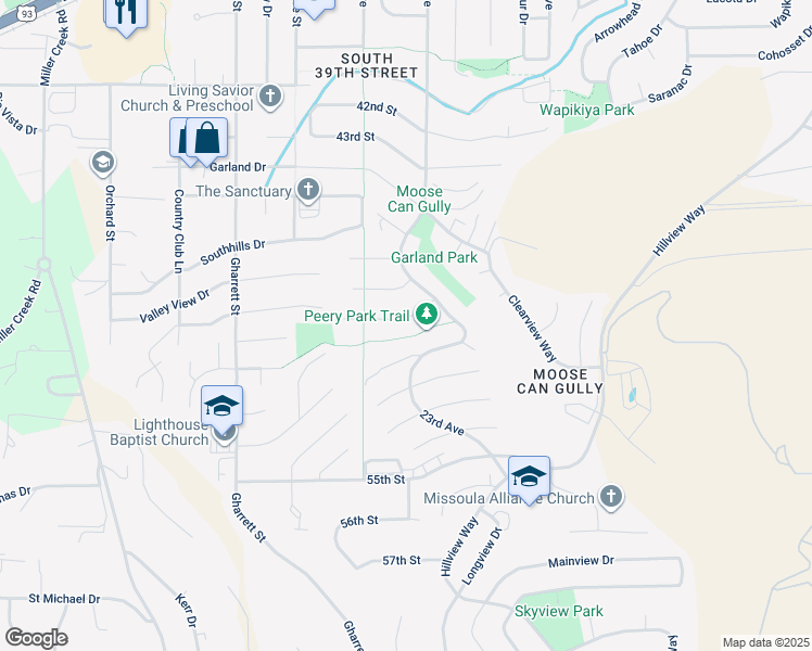 map of restaurants, bars, coffee shops, grocery stores, and more near 2311 Highwood Drive in Missoula