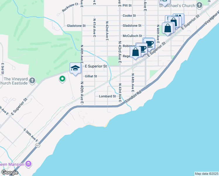 map of restaurants, bars, coffee shops, grocery stores, and more near 4200 Luverne Street in Duluth