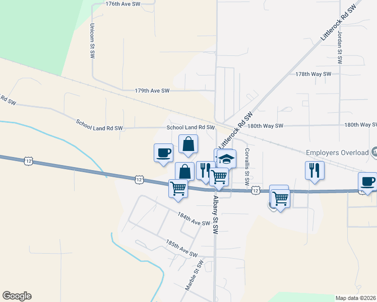 map of restaurants, bars, coffee shops, grocery stores, and more near 10309 School Land Road Southwest in Rochester
