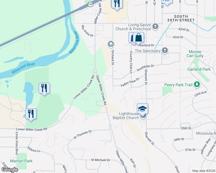 map of restaurants, bars, coffee shops, grocery stores, and more near 5121-5123 Orchard Ave in Missoula