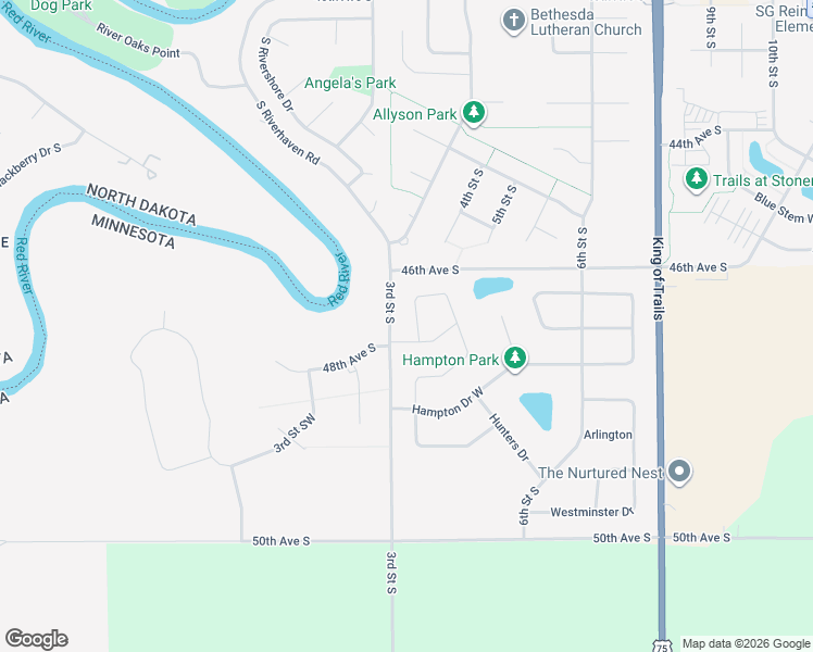 map of restaurants, bars, coffee shops, grocery stores, and more near 110 48th Avenue Southwest in Moorhead