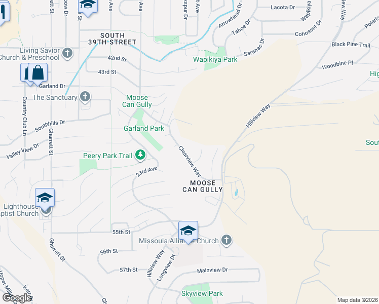 map of restaurants, bars, coffee shops, grocery stores, and more near 5011 Clearview Dr in Missoula