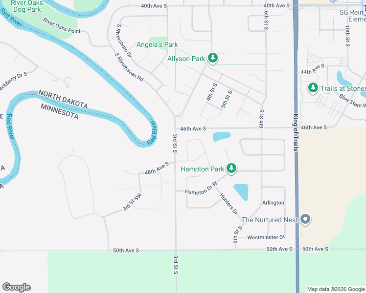 map of restaurants, bars, coffee shops, grocery stores, and more near 110 48th Avenue Southwest in Moorhead