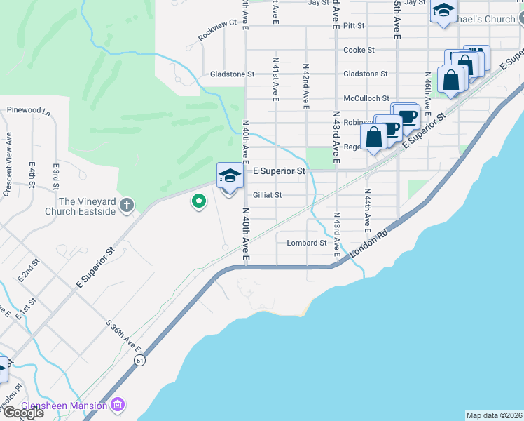 map of restaurants, bars, coffee shops, grocery stores, and more near 4014 Luverne Street in Duluth