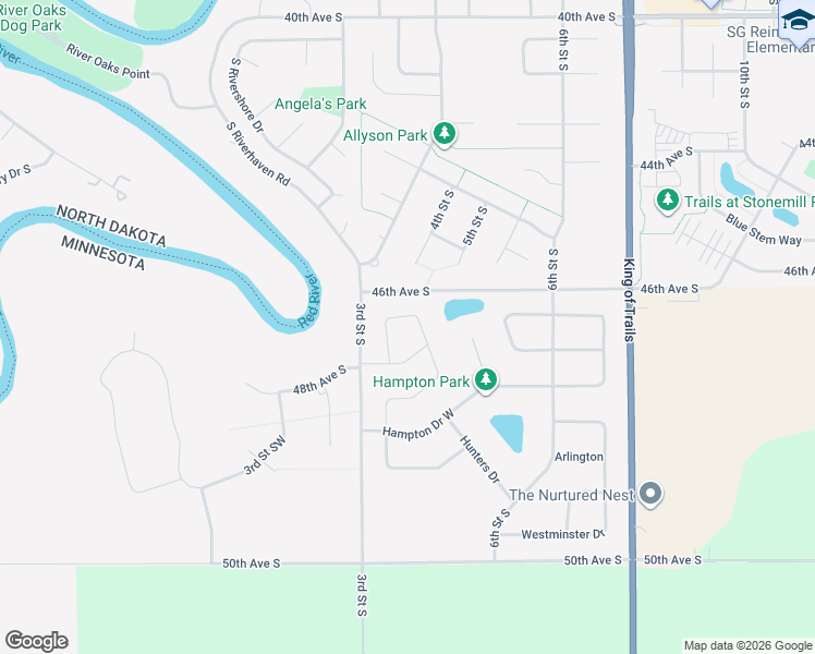 map of restaurants, bars, coffee shops, grocery stores, and more near 4802 South Riverhaven Road in Moorhead