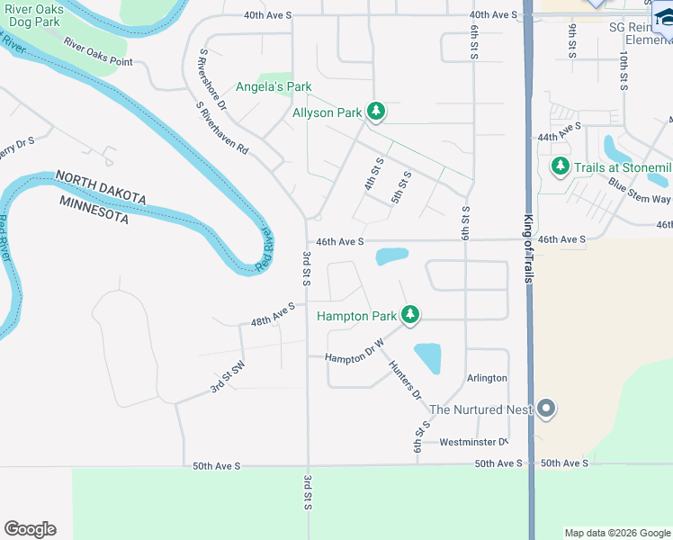 map of restaurants, bars, coffee shops, grocery stores, and more near 4802 South Riverhaven Road in Moorhead