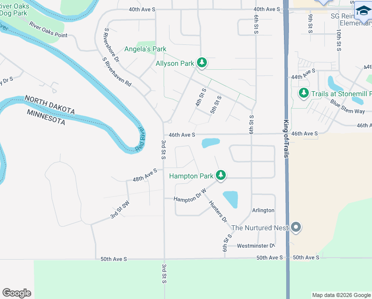 map of restaurants, bars, coffee shops, grocery stores, and more near 4544 4th Street South in Moorhead