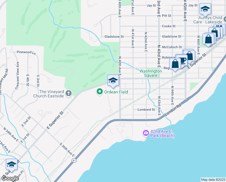 map of restaurants, bars, coffee shops, grocery stores, and more near 301 North 40th Avenue East in Duluth