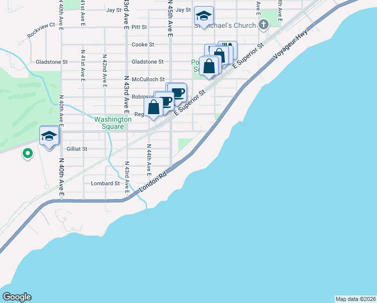 map of restaurants, bars, coffee shops, grocery stores, and more near 4611 London Road in Duluth