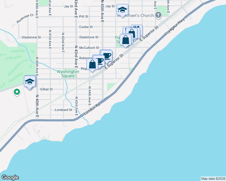 map of restaurants, bars, coffee shops, grocery stores, and more near 4611 London Road in Duluth