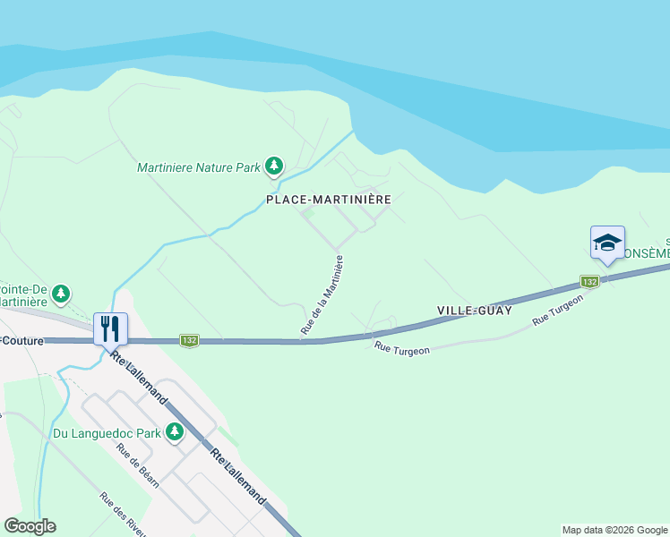 map of restaurants, bars, coffee shops, grocery stores, and more near 879 Rue de la Martinière in Lévis