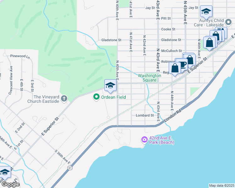 map of restaurants, bars, coffee shops, grocery stores, and more near 301 North 40th Avenue East in Duluth