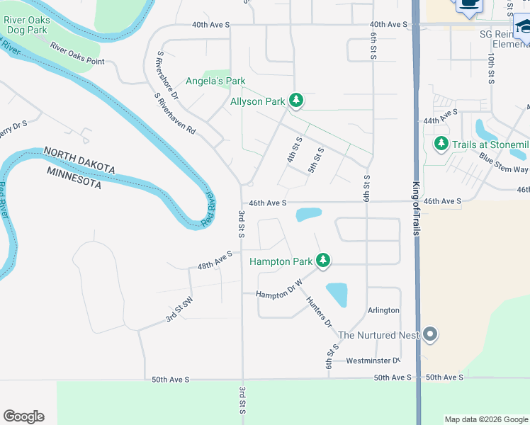 map of restaurants, bars, coffee shops, grocery stores, and more near 4544 4th Street South in Moorhead