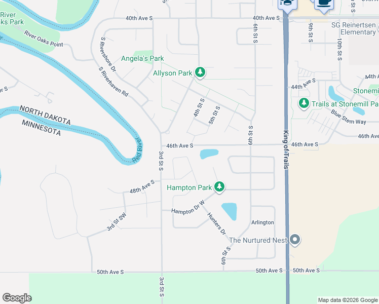 map of restaurants, bars, coffee shops, grocery stores, and more near 4538 4th Street South in Moorhead