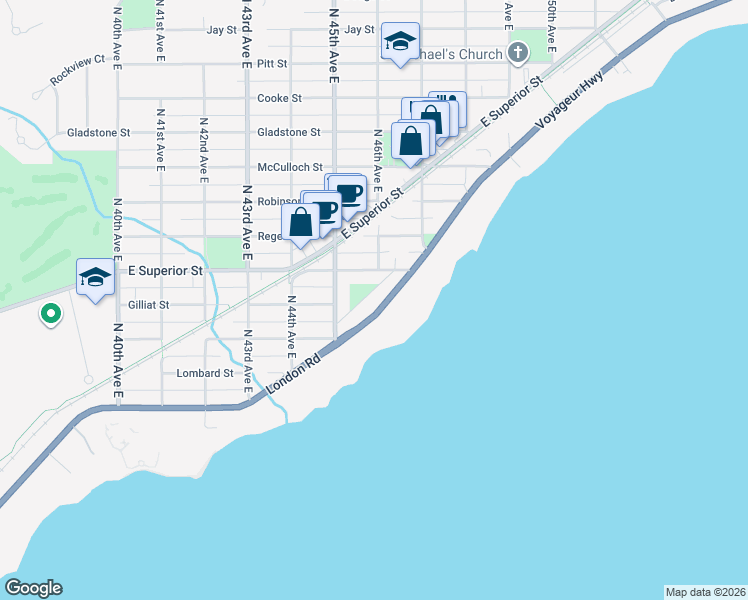 map of restaurants, bars, coffee shops, grocery stores, and more near 4611 London Road in Duluth