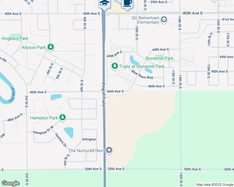 map of restaurants, bars, coffee shops, grocery stores, and more near 825 46th Avenue South in Moorhead