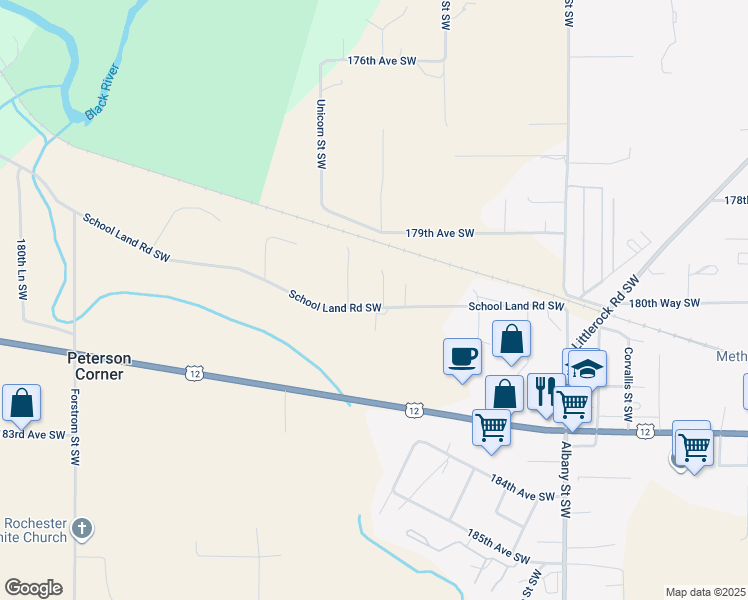 map of restaurants, bars, coffee shops, grocery stores, and more near 10558 School Land Road Southwest in Rochester
