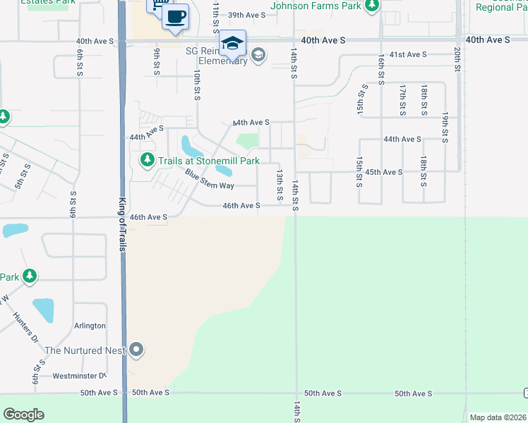 map of restaurants, bars, coffee shops, grocery stores, and more near 1215 46th Avenue South in Moorhead