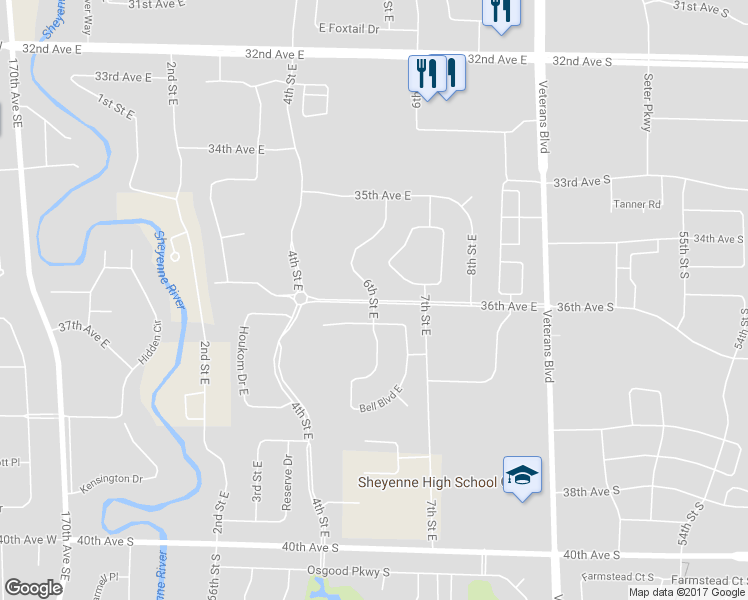map of restaurants, bars, coffee shops, grocery stores, and more near 3729 6th Street East in West Fargo