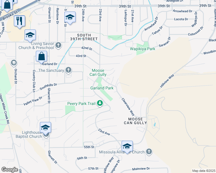 map of restaurants, bars, coffee shops, grocery stores, and more near 331 Oakhurst Court in Missoula