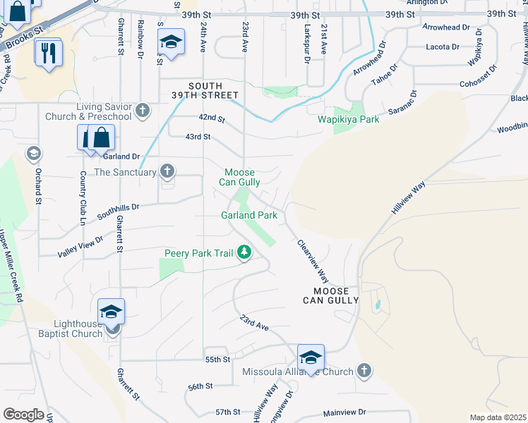 map of restaurants, bars, coffee shops, grocery stores, and more near 331 Oakhurst Court in Missoula