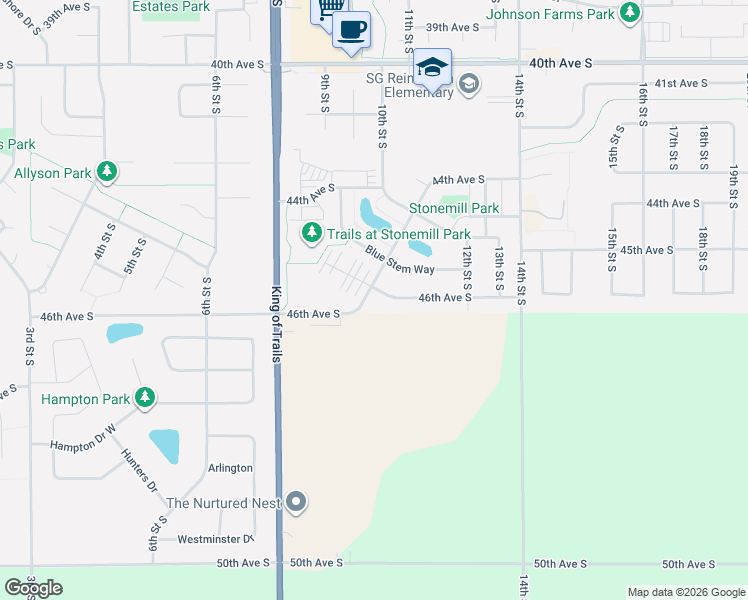 map of restaurants, bars, coffee shops, grocery stores, and more near 825 46th Avenue South in Moorhead