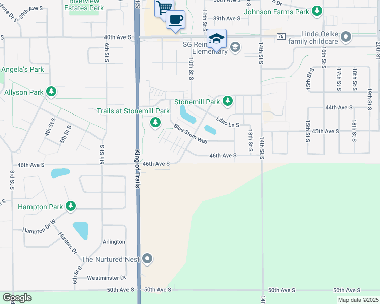map of restaurants, bars, coffee shops, grocery stores, and more near 920 46th Avenue South in Moorhead