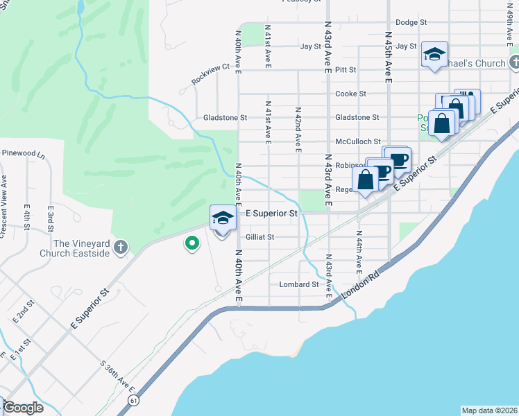 map of restaurants, bars, coffee shops, grocery stores, and more near 4014 Regent Street in Duluth