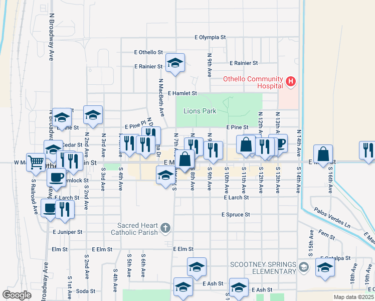 map of restaurants, bars, coffee shops, grocery stores, and more near 55 North 8th Avenue in Othello