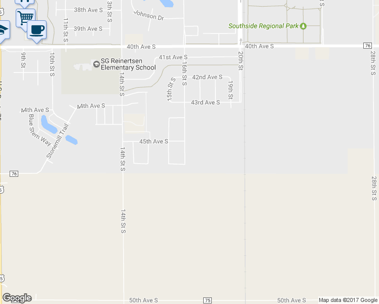 map of restaurants, bars, coffee shops, grocery stores, and more near 4558 16th Street South in Moorhead