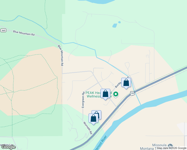 map of restaurants, bars, coffee shops, grocery stores, and more near 4796 Blue Mountain Road in Missoula